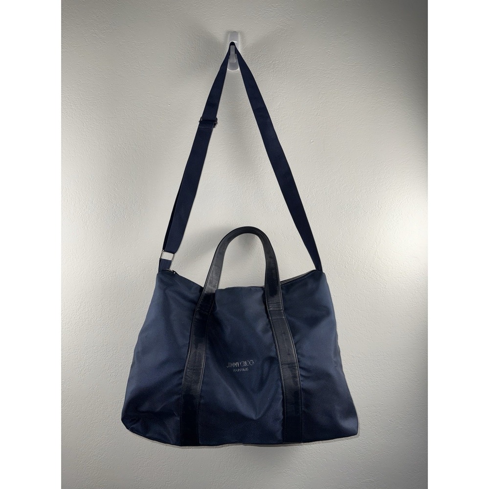 LARGE Jimmy Choo Parfums Luxury Bag Navy Nylon Leather Trim Shoulder Travel Tote